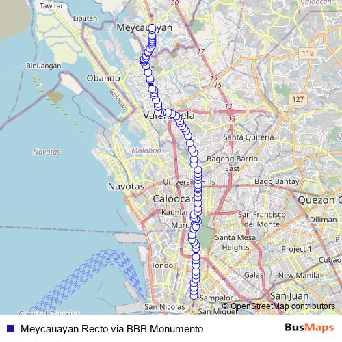 Meycauayan Recto via BBB Monumento bus Line Map