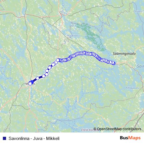 Savonlinna - Juva - Mikkeli bus Line Map
