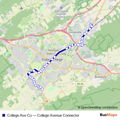 College Ave Co bus Line Map