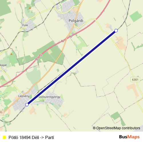Pótló 18494 Déli -> Parti bus Line Map