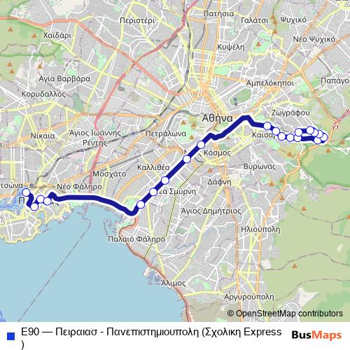 Ε90 bus Line Map
