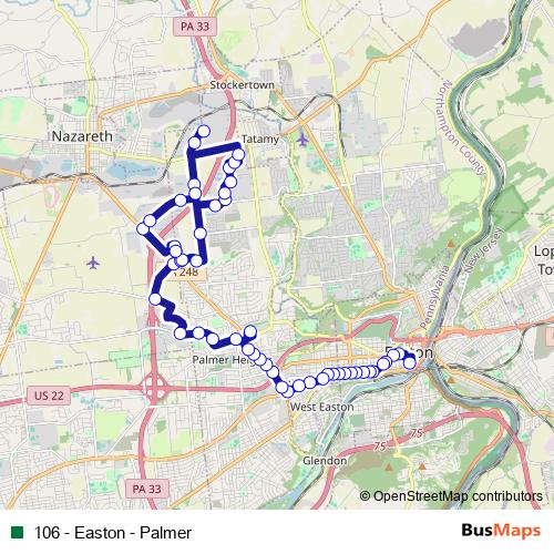 106 - Easton - Palmer bus Line Map