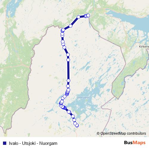 Ivalo - Utsjoki - Nuorgam bus Line Map