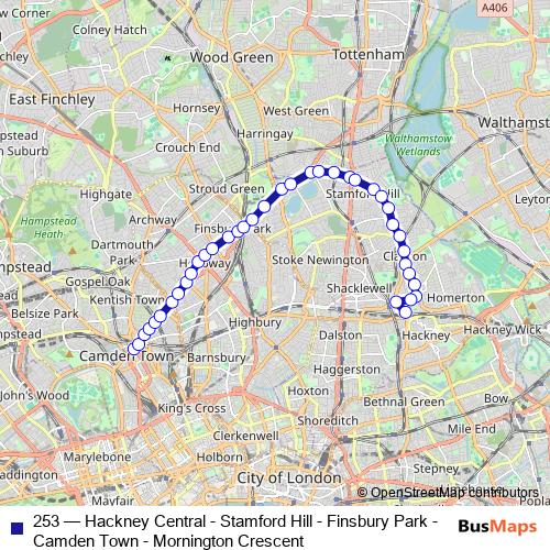 253 bus Line Map