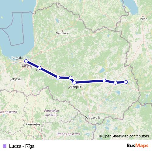 Ludza - Rīga rail Line Map