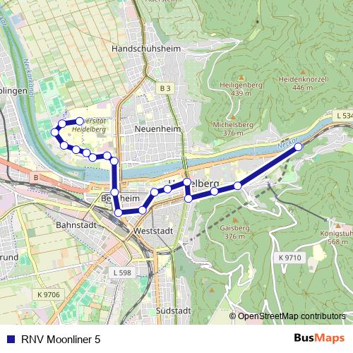 RNV Moonliner 5 bus Line Map
