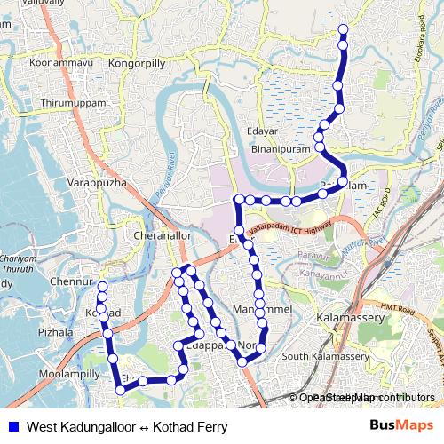 West Kadungalloor ↔ Kothad Ferry bus Line Map