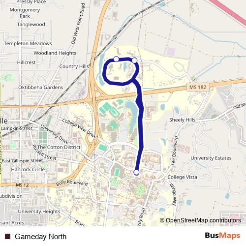 Gameday North bus Line Map