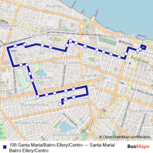 108-Santa Maria/Bairro Ellery/Centro bus Line Map