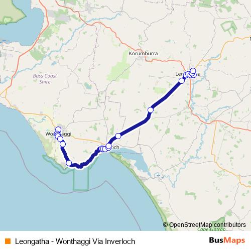 Leongatha - Wonthaggi Via Inverloch bus Line Map
