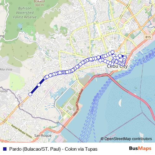 Pardo (Bulacao/ST. Paul) - Colon via Tupas bus Line Map