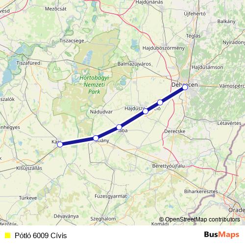 Pótló 6009 Cívis bus Line Map