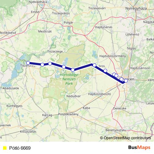 Pótló 6669 bus Line Map