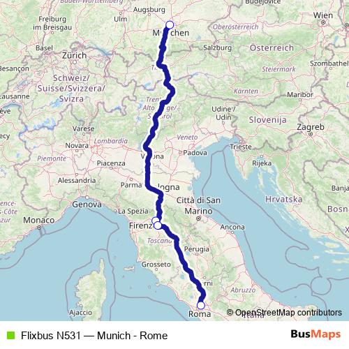 Flixbus N531 bus Line Map