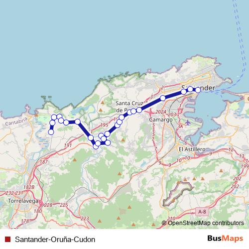 Santander-Oruña-Cudon bus Line Map