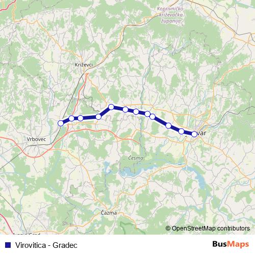 Virovitica - Gradec rail Line Map