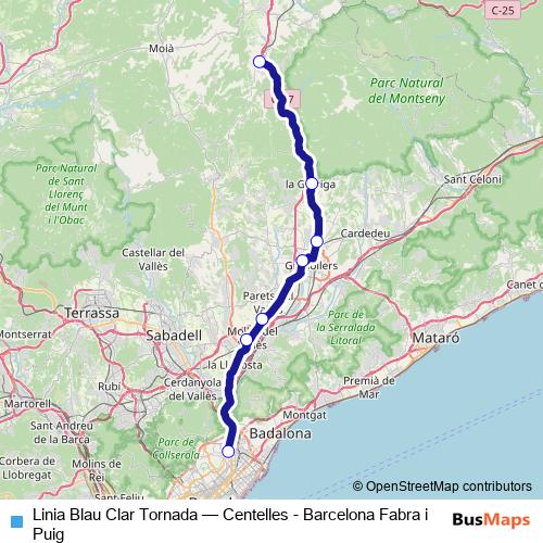 Linia Blau Clar Tornada bus Line Map