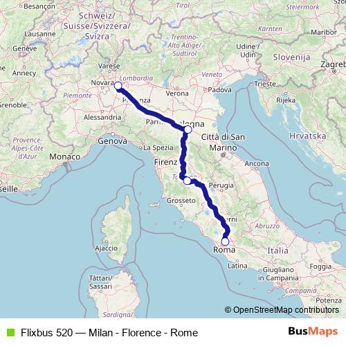 Flixbus 520 bus Line Map