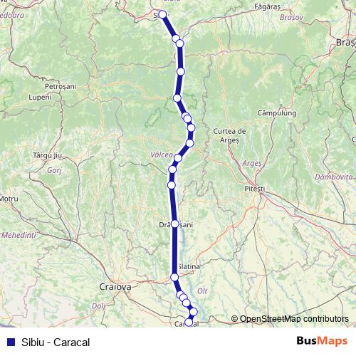 Sibiu - Caracal rail Line Map