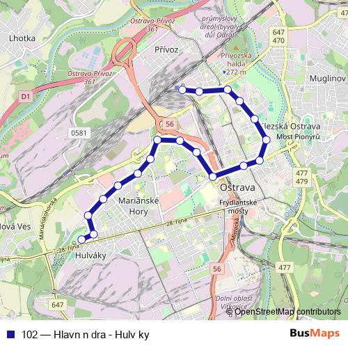 102 trolleybus Line Map