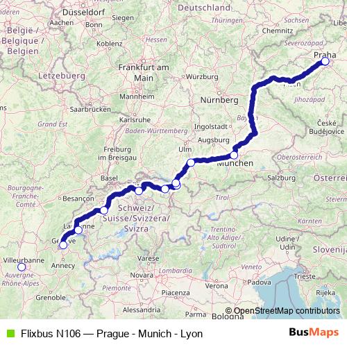 Flixbus N106 bus Line Map