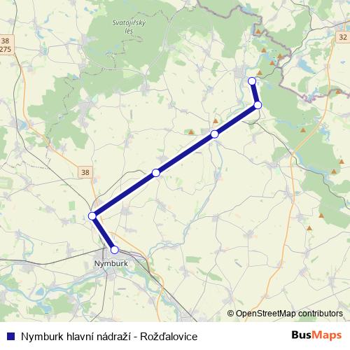Nymburk hlavní nádraží - Rožďalovice rail Line Map