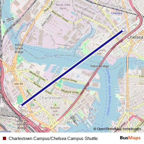 Charlestown Campus/Chelsea Campus Shuttle bus Line Map