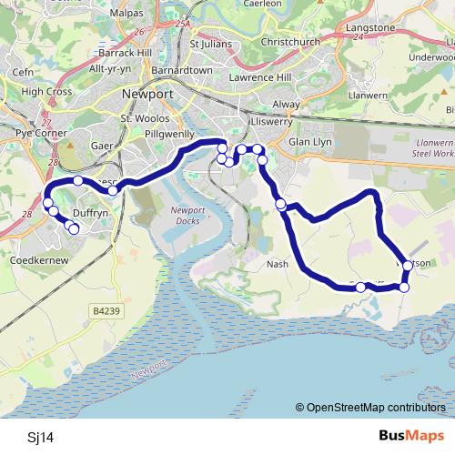 Sj14 bus Line Map
