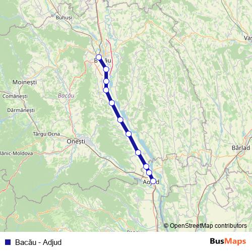 Bacău - Adjud rail Line Map