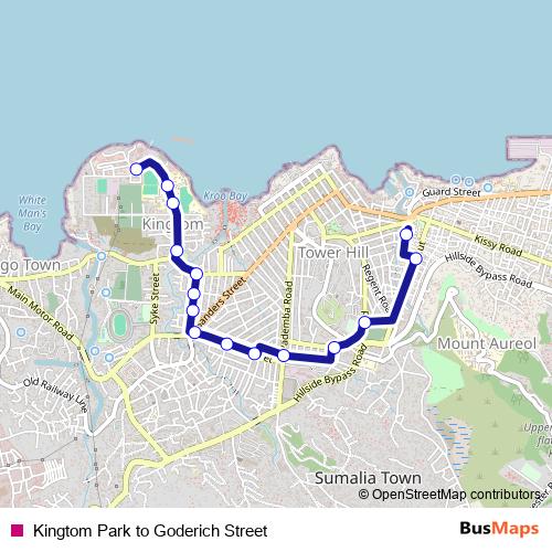 Kingtom Park to Goderich Street bus Line Map
