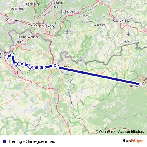 Bening - Sarreguemines bus Line Map