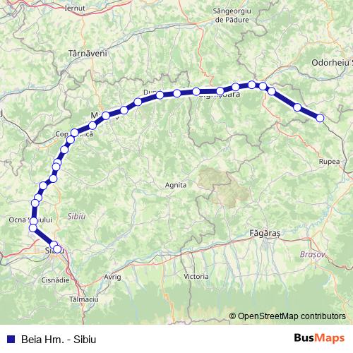 Beia Hm. - Sibiu rail Line Map