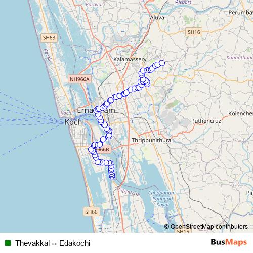 Thevakkal ↔ Edakochi bus Line Map