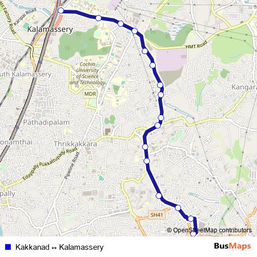 Kakkanad ↔ Kalamassery bus Line Map