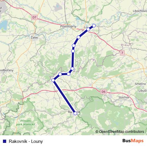 Rakovník - Louny rail Line Map