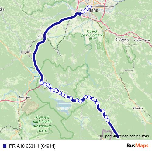 PR A18 6531 1 (64914) bus Line Map