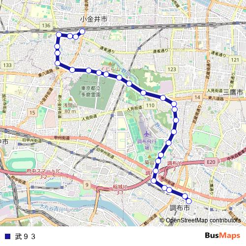 武９３ bus Line Map