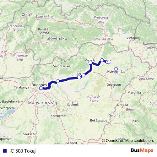 IC 508 Tokaj rail Line Map