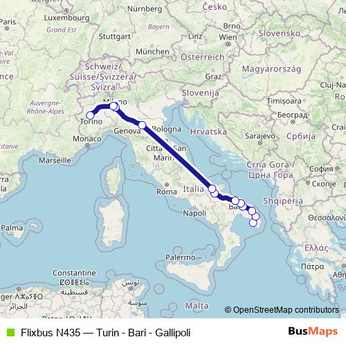 Flixbus N435 bus Line Map