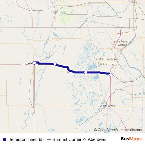 Jefferson Lines 651 bus Line Map