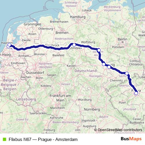 Flixbus N67 bus Line Map
