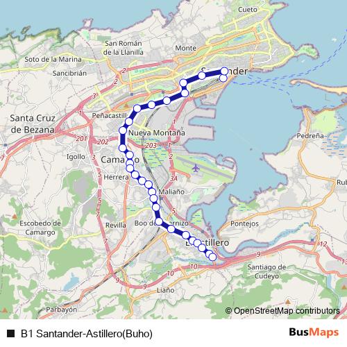 B1 Santander-Astillero(Buho) bus Line Map