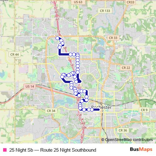 25 Night Sb bus Line Map