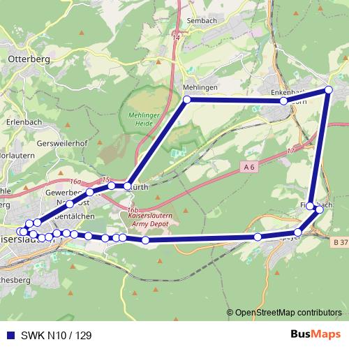 SWK N10 / 129 bus Line Map