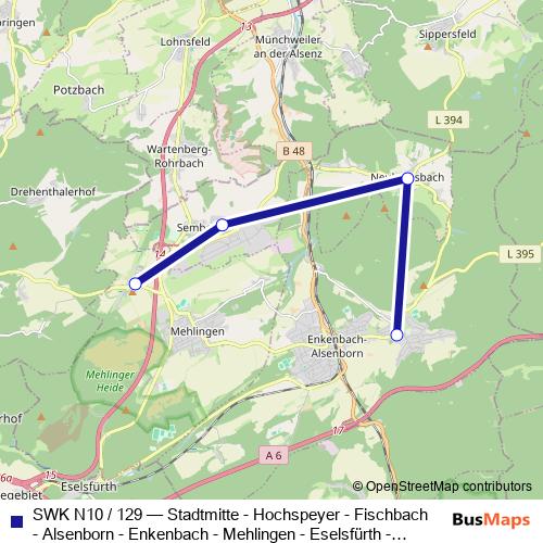 SWK N10 / 129 bus Line Map