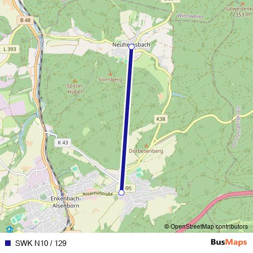 SWK N10 / 129 bus Line Map
