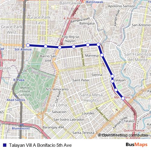 Talayan Vill A Bonifacio 5th Ave bus Line Map