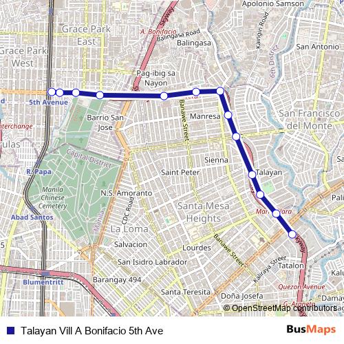 Talayan Vill A Bonifacio 5th Ave bus Line Map