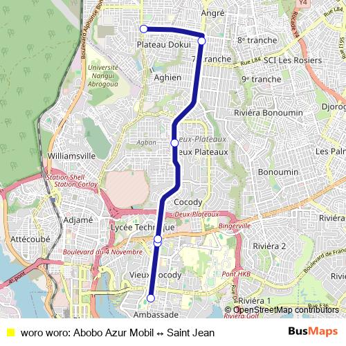 woro woro: Abobo Azur Mobil ↔ Saint Jean bus Line Map