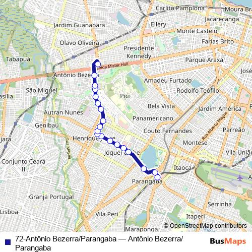 72-Antônio Bezerra/Parangaba bus Line Map